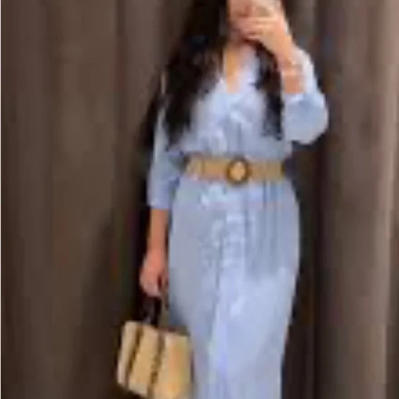 ZARA Trendy yet Classic Striped Linen Sky Blue Striped Maxi Dress🔥🔥🔥 - Picture 6 of 9